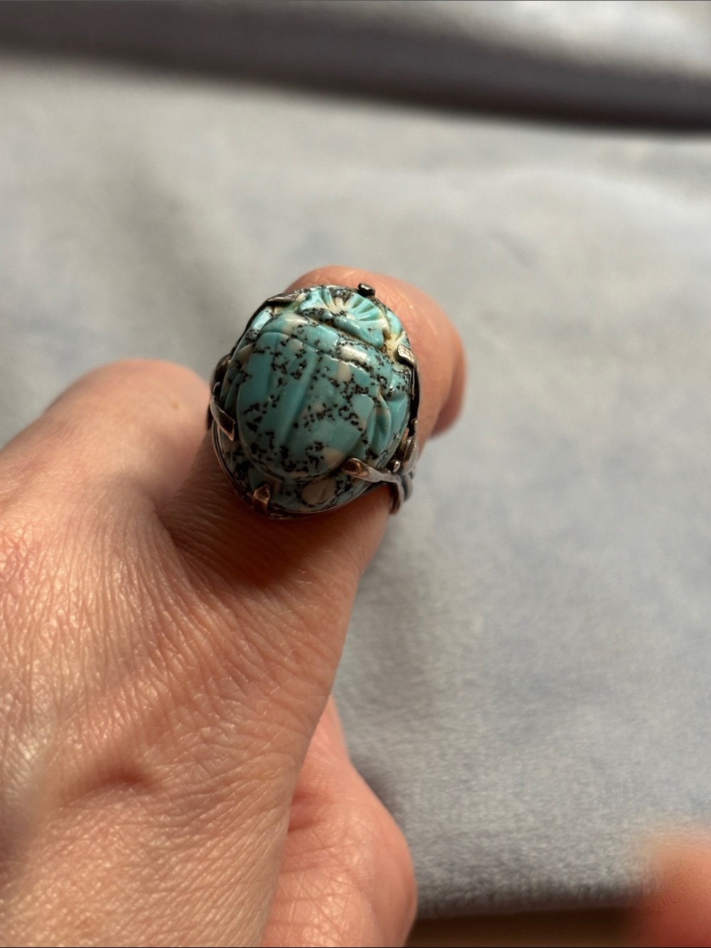 Egyptian Revival Silver Scarab Ring Art Nouveau Style Ring Adjustable